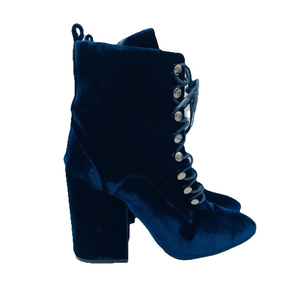 Kendall + Kylie Boots Womens Size 10 M Blue Velvet Faux Suede Combat Zip Heels